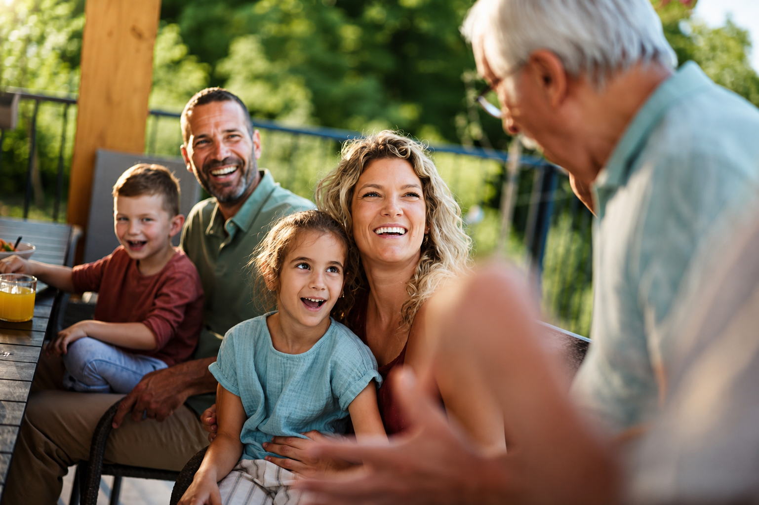 Three generations of a family together outdoors